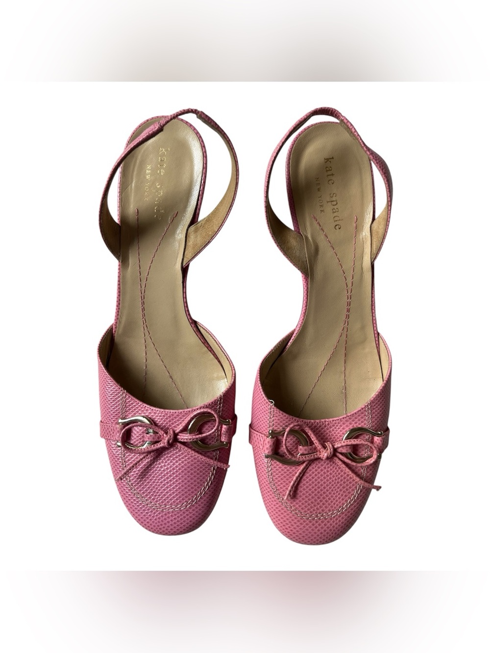KATE SPADE LEATHER SLINGBACK HEELS PINK DOT WOMENS 8
